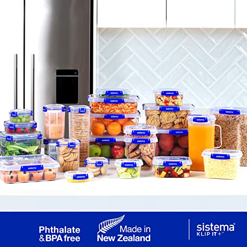 Sistema KLIP IT+ 6-Pack Rectangle Food Storage Containers, Stackable & Airtight Food Boxes with Lids, Dishwasher, Freezer, & Microwave-Safe, BPA-Free, 2.2L / 1L / 400mL - size: Assorted Sizes (6-Pack)