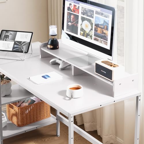 MINOSYS 47-inch Computer Desk with Storage Shelf - Ideal Gaming Desk for Bedrooms, Small Spaces, and Home Offices Modern Writing Desk for PCs,White Table. - color: Tx-white, size: 47 inch