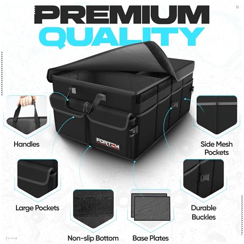 FORTEM Trunk Organizer For SUV Car Trunk Organizer, Foldable Storage, Car Accessories for Women Men, Collapsible Bag, Perfect Christmas Gifts, 600D Oxford, Non Slip Bottom, Straps, Soft Cover (50L) - color: Black, size: Medium (50L)