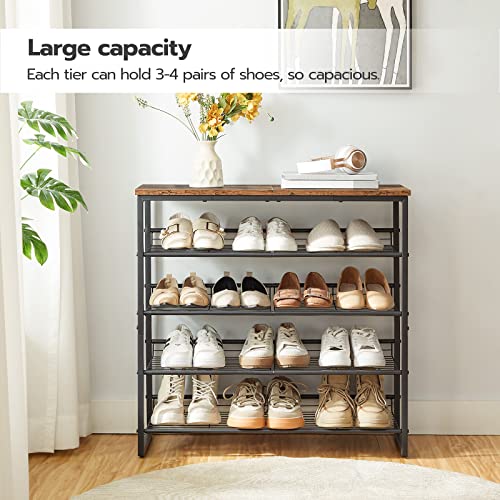 HOOBRO Shoe Rack, 5 Tier Shoe Organizer for Front Door Entrance, Shoe Shelf with Adjustable Tilt Angle, Holds 16-20 Pairs, for Entryway, Garage, Closet, Rustic Brown and Black BF08XJ01 - size: 29.5"L x 11.4"W x 29.6"H