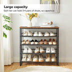 HOOBRO Shoe Rack, 5 Tier Shoe Organizer for Front Door Entrance, Shoe Shelf with Adjustable Tilt Angle, Holds 16-20 Pairs, for Entryway, Garage, Closet, Rustic Brown and Black BF08XJ01 - size: 29.5"L x 11.4"W x 29.6"H