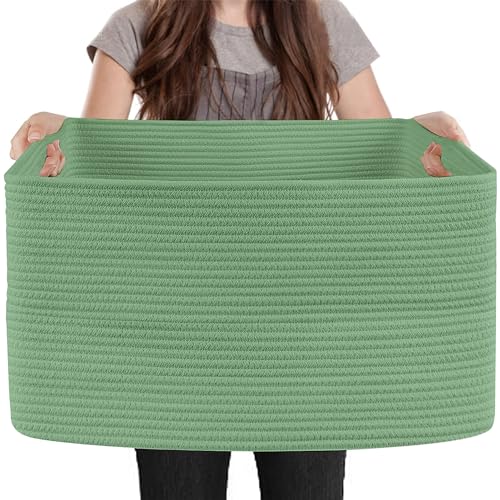 MEGASKET Large Green Baskets for Organizing, 23.6" x 17" x 12" Rectangle Blanket Holder Organizer, Kids Toy Storage Bins, Woven Rope Storage Basket, Green Home Decor Basket, Baby Nursery Storage - color: Green, size: 23.6"x17"x12