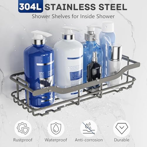 OMAIRA 3-Pack Shower Caddy with Soap Holder, Adhesive Rustproof No-drill Strudy Loading Inside Shower Organizer Shelves Rack Storage Bathroom Organization for Smooth Wall Glass Tile, Grey (X-Large) - color: 3PCS Grey - XX Large