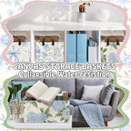 Boao 3 Pcs Blue Hydrangea Bow Storage Bin Flowers Collapsible Large Storage Baskets for Gifts Canvas Laundry Basket Foldable Box with Handle for Office Home Bedroom Clothes - style: Blue Hydrangea
