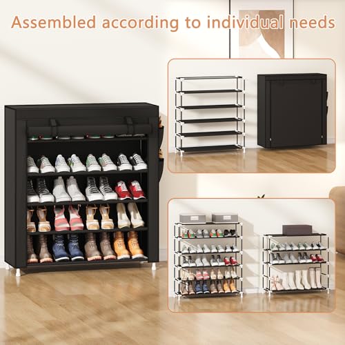 Laiensia 5-Tier Vertical Shoe Rack Organizer, Space Saving Shoe Storage Organizer, Non-Woven Cover Shoe Shelf Holds 20-25 Pairs for Bedroom, Hallway, Closet Entryway, Black - color: Black, size: 5-tier