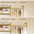 ONBRILL H4 Wall Mounted Closet System, Expandable Industrial Pipe Clothes Rack Clothing Rack for Hanging Clothes, Heavy Duty Closet Organizers and Storage in Wardrobe Closet - Gold - color: Gold