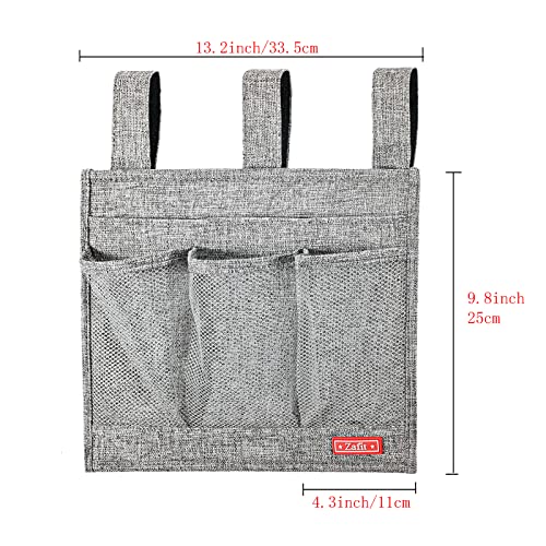 Zafit Linen Bedside Caddy, Bedside Storage Organizer for Hospital Beds, College Dorm Rooms or Baby Bed (Classic 4 Pockets Grey) - color: Grey, size: Classic 4 Pockets