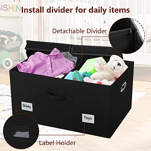 Graciadeco 75 Quarts Extra Large Decorative Storage Bins with Lids, 3 Packs Black Collapsible Storage Bins with Lids, Stackable Storage Bins Decorative Box Storage With Lid Extra Large - color: Black, size: XLarge-3 Pack