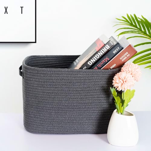 MINTWOOD Design 3-Pack Decorative Woven Storage Baskets for Shelves, Cube Bin Box for Organizing Books, Shoes, Dog Toys, Pantry Closet and Living Room Organizer, Charcoal / Black - color: Charcoal Gray / Black
