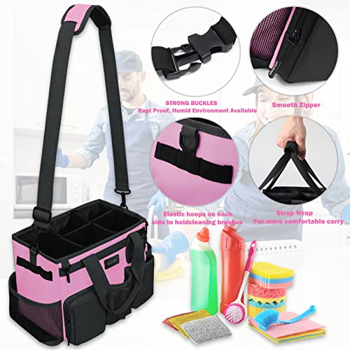 Wearable Cleaning Caddy Bag,Cleaning Supply Tote for Cleaning Supplies, Cleaning Organizer with Adjustable Shoulder and Waist Straps for Cleaners & Housekeepers (Pink, Large) - color: Black-Pink, size: Large