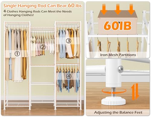 HOMIDEC Wardrobe Closet, 4 Hanging Spaces Portable Clothes Rack,Free Standing Closet Organizer and Storage System with Hanging Rods,Clothing Rack Suitable for Cloakroom,Bedroom,Entrances,etc.White - color: White
