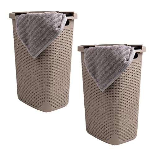 Mind Reader Slim Laundry Hamper with Lid, 60L Tall Clothes Basket, Narrow Tapered Design for Bathrooms, Closets and Laundry Rooms, Plastic, 2 Pack