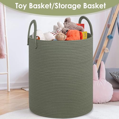 Laundry Basket,18x18X22 Cotton Rope Storage Basket with Handles,Kids Girl Baby Laundry Hamper,Dirty Clothes Hamper,Blanket Basket for Living Room,Nursery Hamper,Room Decor,Green - color: Green, size: 100L