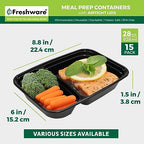 Freshware Meal Prep Containers [15 Pack] 2 Compartment with Lids, Food Storage Containers, Bento Box, BPA Free, Stackable, Microwave/Dishwasher/Freezer Safe (28 oz), Black - size: 2-COMP-28OZ-15PK