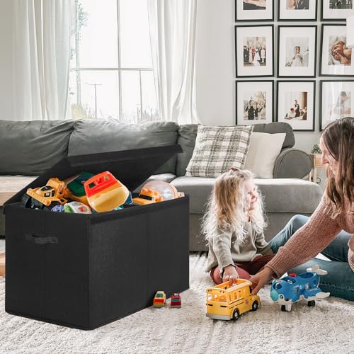 INDRESSME 122L Large Toy Storage Box with Lid, Toy Storage Organizer, Toy Baskets with Dividers for Playroom, Bedroom, Closet, Storage Bins for Kids, Boys Girls 26"x17"x17" (Black) - color: Black, size: 26"x17"x17"