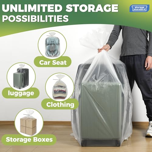 Storage Standard 6-Pack Large Clear Plastic Bags for Storage - Waterproof Extra Large Plastic Bags with Zip Ties, Heavy-Duty Cover for Luggage, Suitcases, Strollers & Travel Gear - 40 x 60 Inches - size: 40'' x 60''