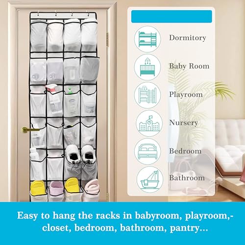 ZHXNBXX Over The Door Shoe Organizers with 24 Mesh Pockets Shoe Organizer Storage Hanging SimpleHouseware Shoe Holder for Rack (White) - color: White