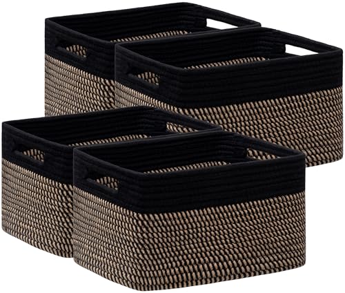 UBBCARE 4 Pack Storage Baskets for Shelves, Baskets for Organizing, Cube Shelf Storage Bin with Handles, Woven Storage Basket, 13"L x 9"W x 7.5"H, Black&Brown - color: Black&Brown, size: 4 Pack-13"(L)×9"(W)x7.5"(H)