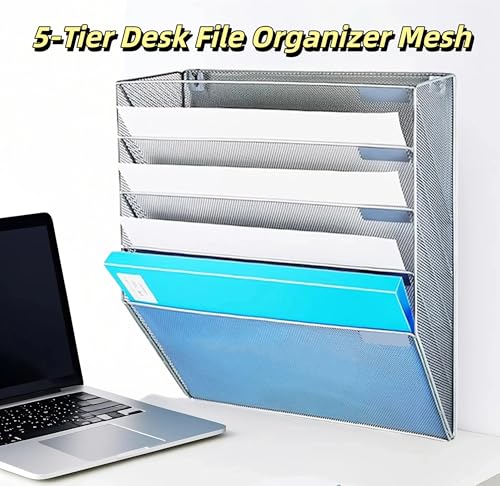 5 Tier Wall File Organizer, A3 Office Hanging Magazine Holder, Desktop Vertical Mail Paper Folder Holder Rack, Home Office Organization and Storage, Black (A3,5 Tier,Silver) - color: A3 ,5 Tier ,Silver
