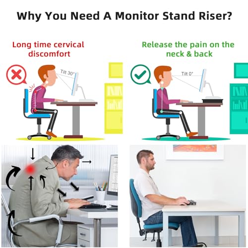 Marbrasse Monitor Stand Riser, 16.5 Inch 2 Tier Computer Printer Shelf Stand for Laptop Computer Screen Storage, Desktop Stand with Phone Holder and Cable Management (White) - color: White
