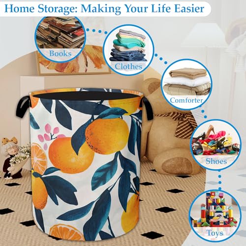 Lemon Floral Laundry Basket Collapsible Laundry Hamper with Handle, Oxford Clothes Toy Storage Bin for Bathroom Bedroom Room Decor 16" X 20.8" - color: Lemon Floral