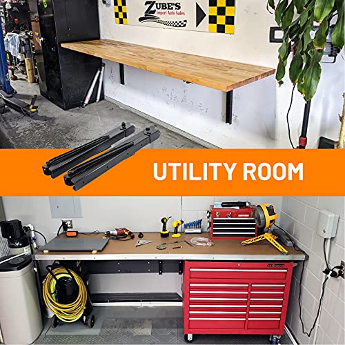 Wallmaster 24inch Folding Shelf Brackets Garage Heavy Duty Steel Max Load 500lb Floating Wall Mounted Collapsible Shelf Bracket Space Saving (Pack of 2, No Board) - style: 2 Pack