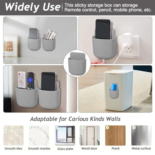 Remote Control Holder, Wall Mount Pen Holder Hole-Free Self Adhesive Phone Charging Organizer Pencil Storage Containers for Home Office School Supply Orgaizer(Grey) - color: Grey