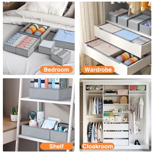 DIMJ Drawer Organizer 15 Pack - Foldable Baby Clothes Storage & Dresser Organizer for Nursery, Bedroom, Closet - Nursery Organization Dresser Dividers for underwear, Sock,Bra, Belt, Tie, Gray - color: Gray, size: 15 Pack