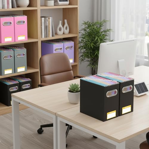 BALEINE File Organizer Box, Cardboard File Folder Organizer with Handle for Letter Size, Portable Collapsible Hanging Filing Box for Home Office Document Storage (2 Pack, Pink) - color: Pink, style: 2PK