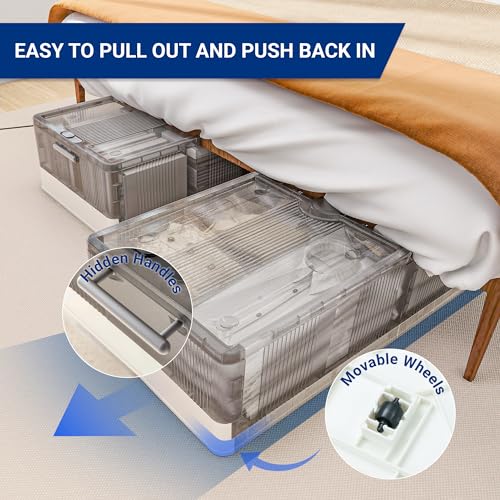 FLEXIMOUNTS 3-Pack Under Bed Storage with Wheels, 108 QT Large Collapsible & Stackable Containers, Foldable Organizer Bins for Blankets, Shoes, Books, Bedroom Closet - size: 3 pack - 27Gal