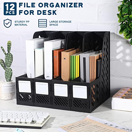 Glenmal 12 Pack Magazine Organizers Binder Organizer for Desk Plastic Vertical File Holder Magazine Racks Desk Accessories for Office, Home, or School (Black) - color: Black