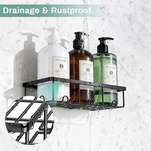 Shower Shelves for Inside Shower, 2 Pack Adhesive Bathroom Caddy Organizer Basket Rack for Storage and Organization, Wall Suction Bath Bathtub Shampoo Holder Set for RV Camper, Black - color: Black, size: Large 2 Pack