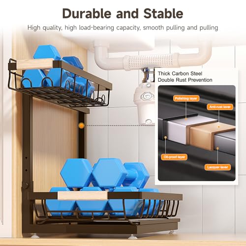 Sevenblue 2 Packs Under Sink Organizer, Height Adjustable 2 Tier Under Kitchen Sink Organizer, Multi-Purpose Storage Shelf for Kitchen Bathroom Cabinet (Brown, Large) - color: Brown, size: Large