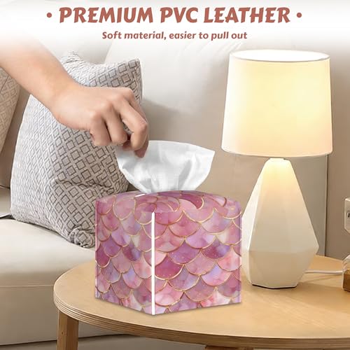 2 Pcs Tissue Box Cover Square,Mermaid Scale Tissue Box Holder Leather Facial Paper Organizer Dispenser for Bathroom Kitchen Bedroom Night Stand Office Desk - color: Mermaid Scale