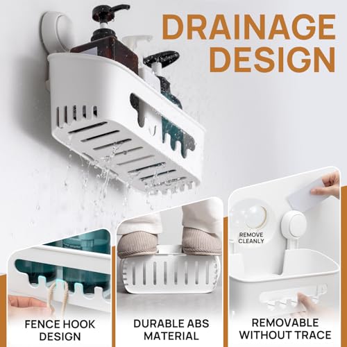 LEVERLOC Shower Caddy Suction Cup, Shower Organizer Removable Bathroom Shelf, Storage Suction Powerful Max Hold 22lbs Bathroom Caddy Waterproof Holder, White - color: white, size: 1 x Medium