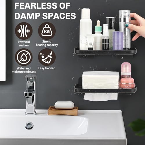 FAYYGYH 2 Pack Adhesive Floating Shelves No Drill Small Floating Shelf for Wall Storage Damage-Free Wall Mounted Organizer for Bathroom, Kitchen, Bedroom & Office (Black-4pcs) - color: Black-4pcs
