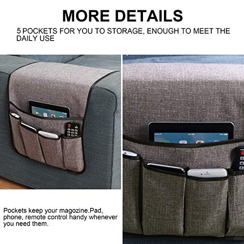 Sofa Armrest Organizer Non-Slip Remote Control Holders for Recliner Couch Chair Armchair Caddy with 5 Pockets for Table,Cell Phone,Ipad,Magazines,Books (Lightgrey, 13 x 35 Inch) - color: Lightgrey, size: 13 x 35 Inch