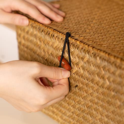 4 Pack, Wicker Baskets with Lids, Nautral Seagrass Storage Baskets, Woven Rectangular Basket Bins, Rattan Storage Organizer for Shelf - color: Natural