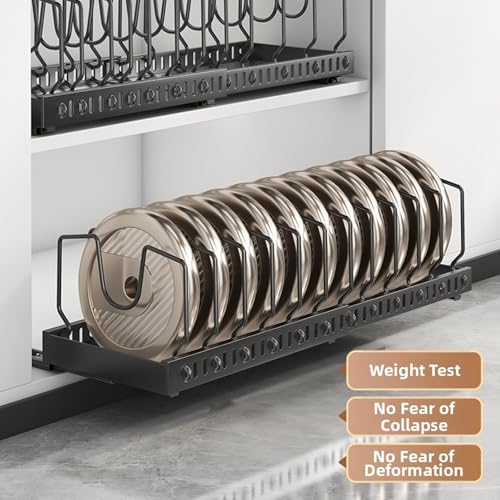 pots and pans organizer under cabinet,pot lid organizers inside cabinet holders for kitchen,Horizontal and vertical pulling modes,cast iron storage ((2pcs) White vertical) - size: (2pcs) White vertical