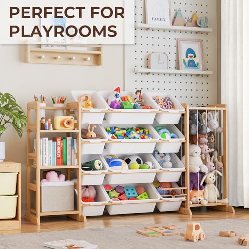 Toy Storage Organizer with Bookshelf and Stuffed Animal Storage - Kids Playroom Organization with Shelves and 12 Toy Bins - Toddler Living Room Toy Box for Lego - Nursery Bedroom Decor Essentials - color: White, size: 55.2"W,3 Shelves,12 Bins