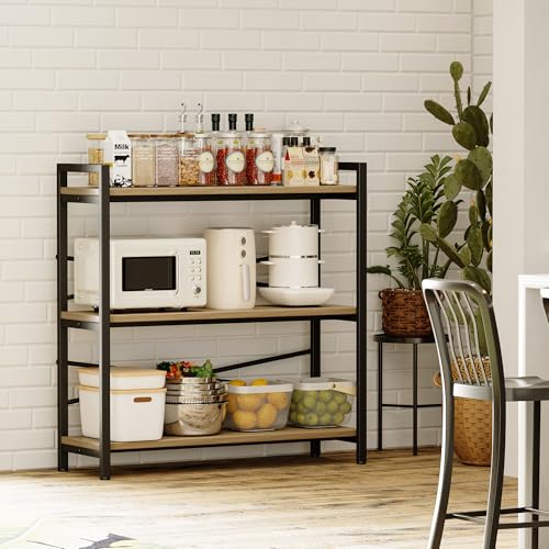 Book Shelf, 3 Tier Bookshelf 31.49" Width, Book Shelf Storage and Organization, Wooden and Metal Industrial Bookcase, Large Book Shelves for Home Living Room Bedroom Office Storage(Light Coffee) - color: Light Coffee, size: 3 Tier - 31.5" W