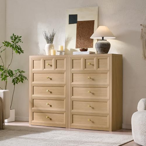 5 Drawers Dresser for Bedroom, 45.7" Tall Large Dresser & Chests of Drawers with Metal Handle, Clothes Storage Organizer w/Natural Texture for Bedroom, Living Room,Natural - color: Natural Oak, size: 15.6"D x 29.5"W x 45.7"H (5 Drawers)