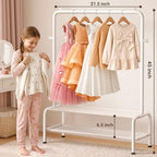 Kids Clothing Rack - Dress Up Clothes Rack - Baby Toddler Closet - Mini Freestanding Coat Racks with 2 Fabric Shelves - Small Kids Costume Wardrobe - Garment Rack for Hanging Clothes Organizer - color: White