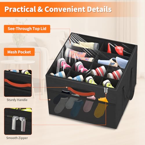 Aokeyee 2 Pack Shoe Organizer for Closet, Foldable Shoe Storage Organizer Box w/Clear Cover and 4 Reinforced Handles, Space Saving Shoes Bin Fits up to 32 Pairs, Black - color: Black, size: Fits up to 32 Pairs