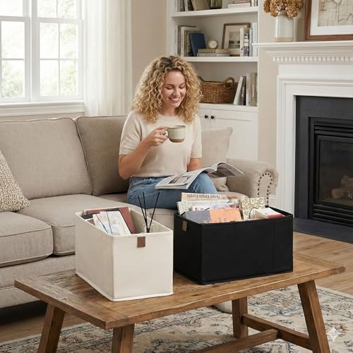 StorageWorks Narrow Storage Baskets for Shelves, Small Storage Bins, Fabric Storage Bins with PU Handle, Ideal for Clothes, Underwear, and Diapers, Beige, 2-Pack - color: Beige, size: 7.75'' Width (2 Pack)
