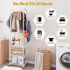 SUOERNUO Clothes Rack With Wheels and 3-Tier Metal Shelves,Clothing Rack For Hanging Clothes With 4 Hooks,Garment Rack Wardrobe Organizer for Small Space,Black (white, 16.54 * 18.23 * 72.05) - color: white