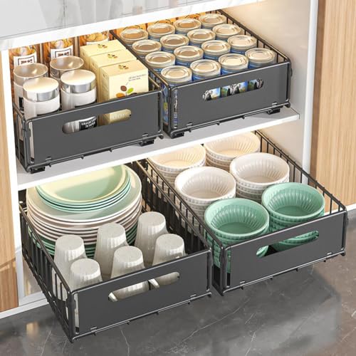 Pull Out Cabinet Organizer, Slide Out Cabinet Organizer Heavy-Duty Carbon Steel Expandable Drawer Adjustable Sliding Shelf Under Sink Rack Shelf for Kitchen Pantry Bathroom Closet - color: black small 1pc