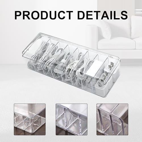 4 Pcs Cable Organizer with 40 Pcs Wire Ties, PlasticCord Storage Box with Clear Lid Electronics Cable Box for Home Office Supplies, Desk Organizers Accessories