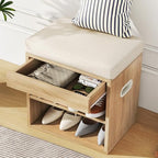 YMYNY Small Shoe Storage Bench with Cushion and Drawer, 2 Tier Adjustable Entryway Bench with Storage, Wooden Shoe Rack Bench for Entryway, Living Room, Hallway, Bedroom, Light Natural, HSC002R - color: Light Natural