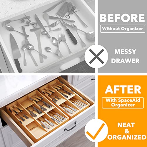 SpaceAid Bamboo Silverware Drawer Organizer with Labels, Kitchen Utensil Tray Holder Organizer for Flatware, Cutlery, Spoon and Knives Drawer Storage Organization (Natural, 6 Slots) - color: Natural